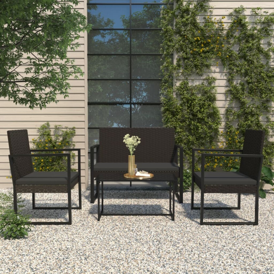 vidaXL Tuinbank met kussens 106 cm poly rattan zwart afbeelding 1