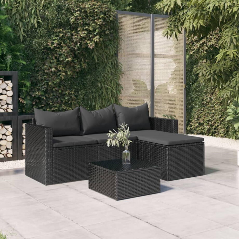 vidaXL Loungeset poly rattan zwart vidaXL Loungeset poly rattan zwart afbeelding 1