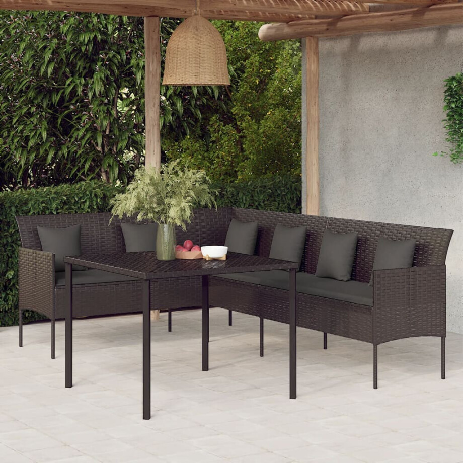 vidaXL 2-delige Tuinset met kussens poly rattan zwart afbeelding 1