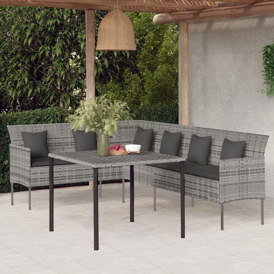 vidaXL 2-delige Tuinset met kussens poly rattan grijs afbeelding 1