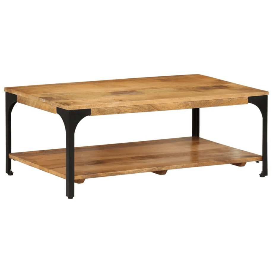 vidaXL Salontafel 2-laags 100x55x38 cm massief mangohout en staal afbeelding 1