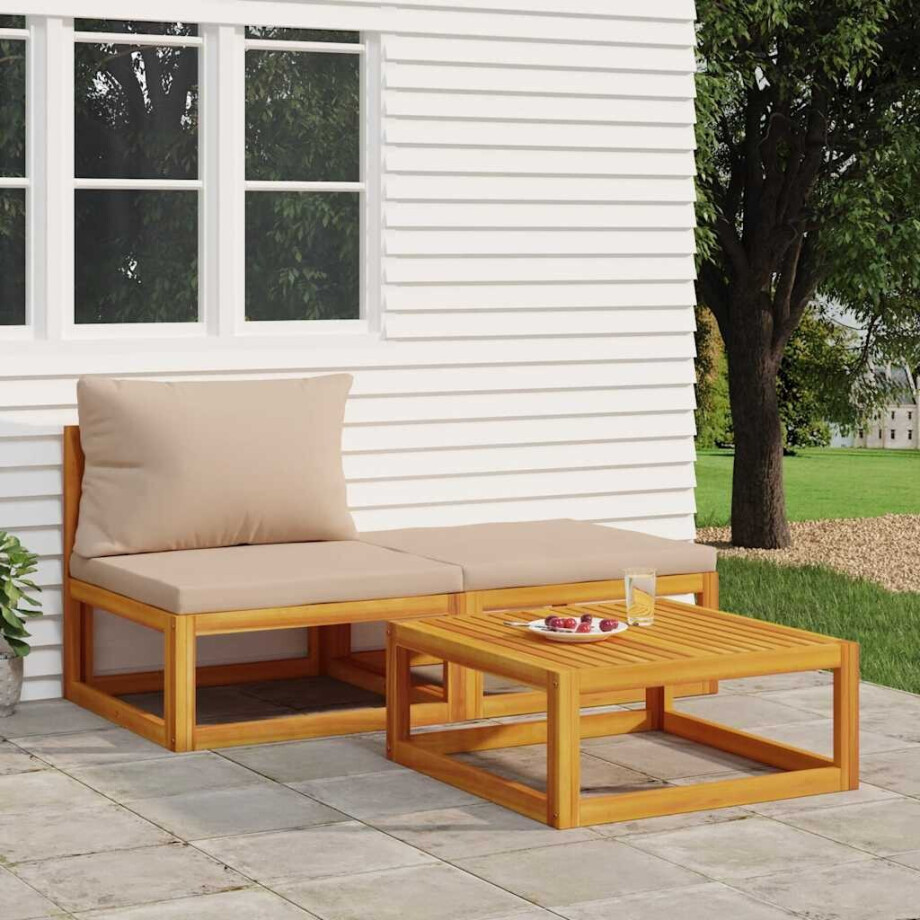 vidaXL 3-delige Loungeset met kussens massief acaciahout afbeelding 1