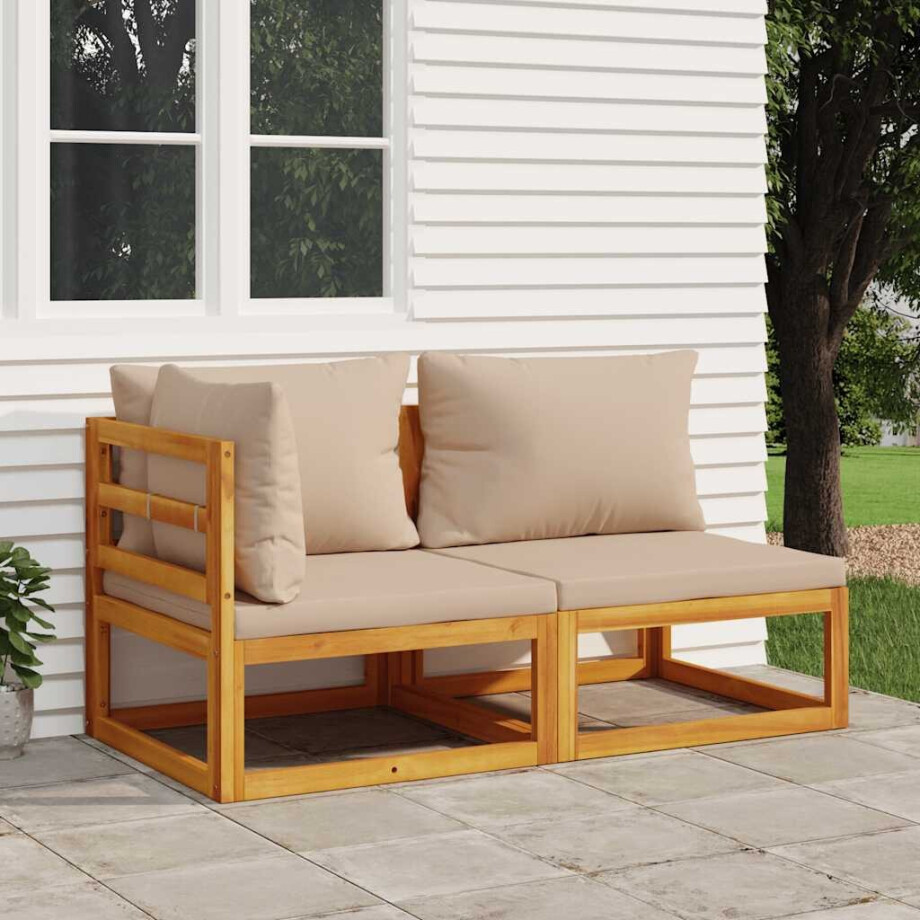 vidaXL 2-delige Loungeset met kussens massief acaciahout vidaXL 2-delige Loungeset met kussens massief acaciahout afbeelding 1