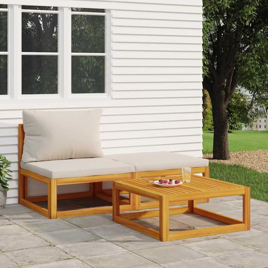 vidaXL 3-delige Loungeset met kussens massief acaciahout afbeelding 1