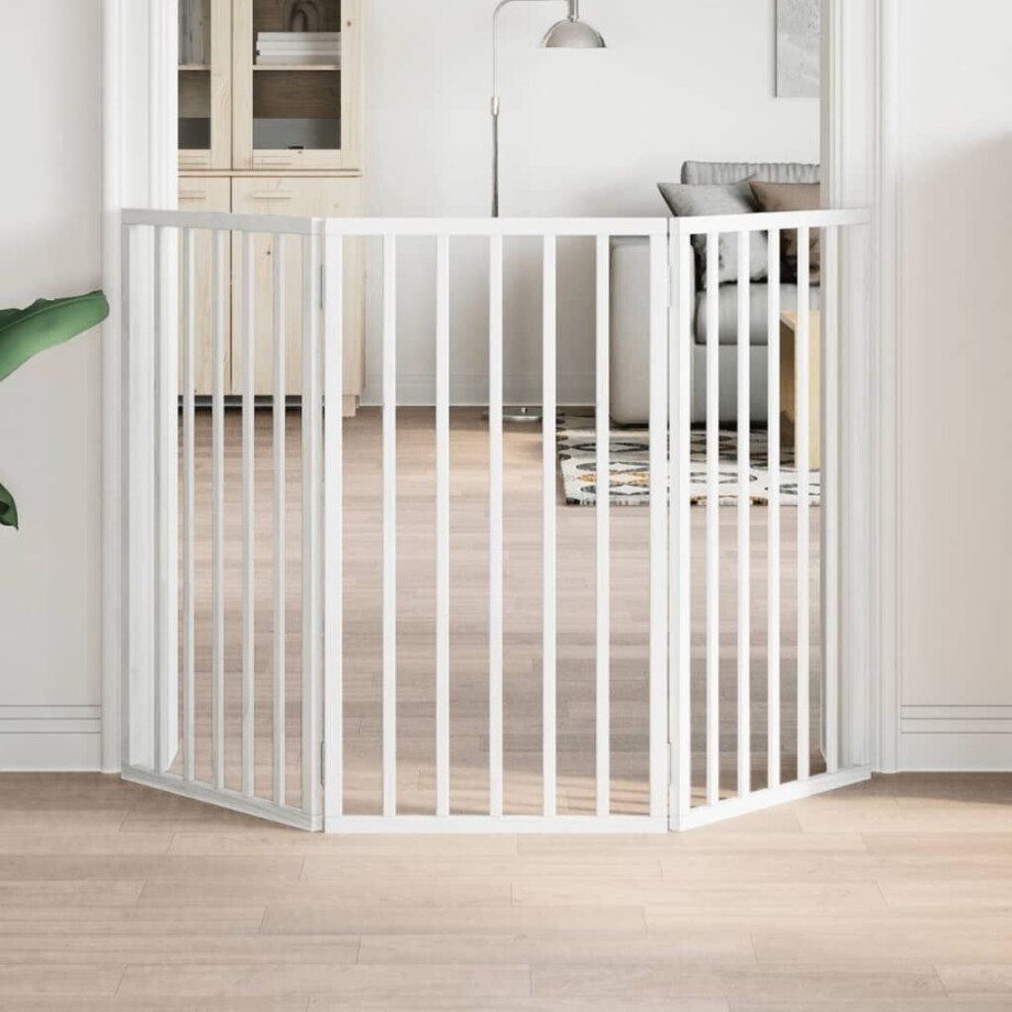 vidaXL Hondenhek inklapbaar 3 panelen 150 cm populierenhout wit afbeelding 1