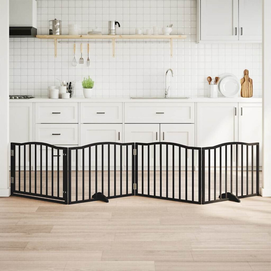 vidaXL Hondenhek met deur opvouwbaar 4 panelen zwart 320 cm populierenhout afbeelding 1