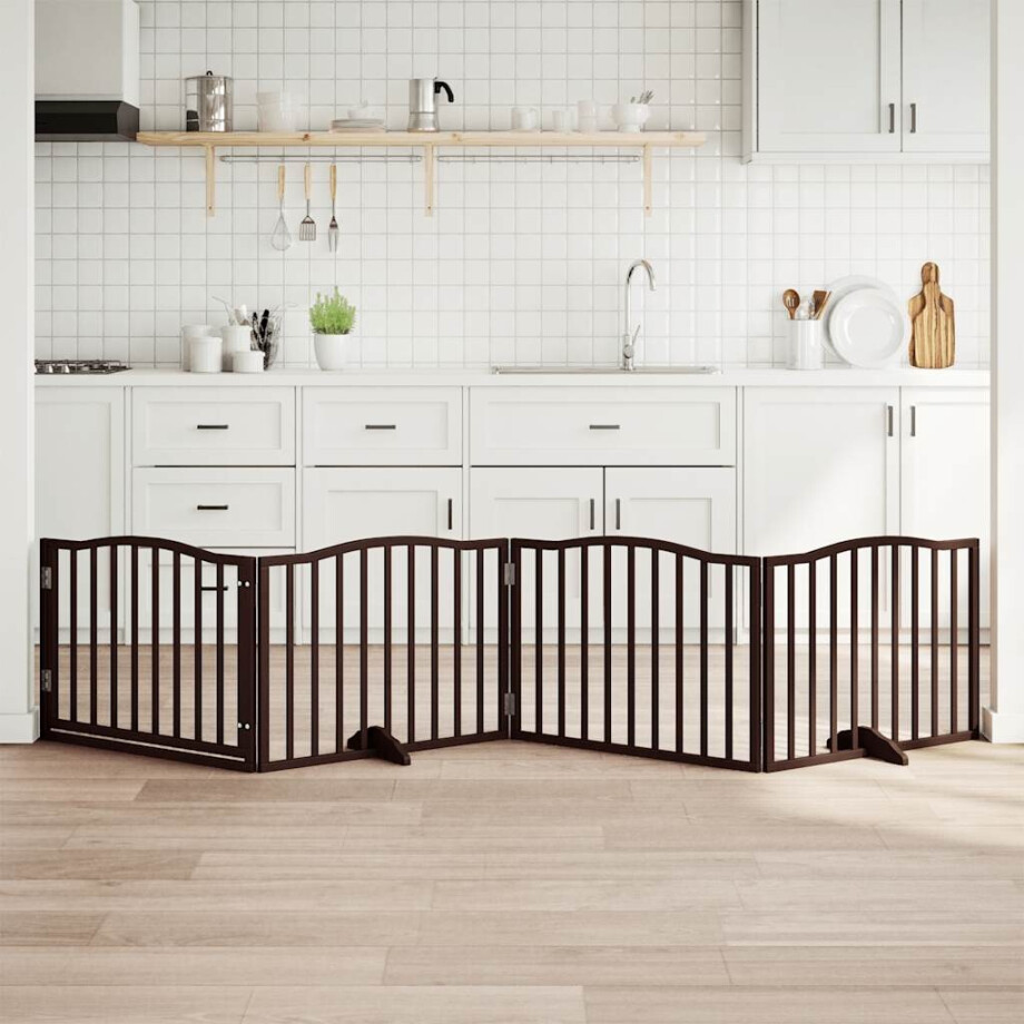 vidaXL Hondenhek inklapbaar 4 panelen 320cm populierenhout bruin eiken afbeelding 1