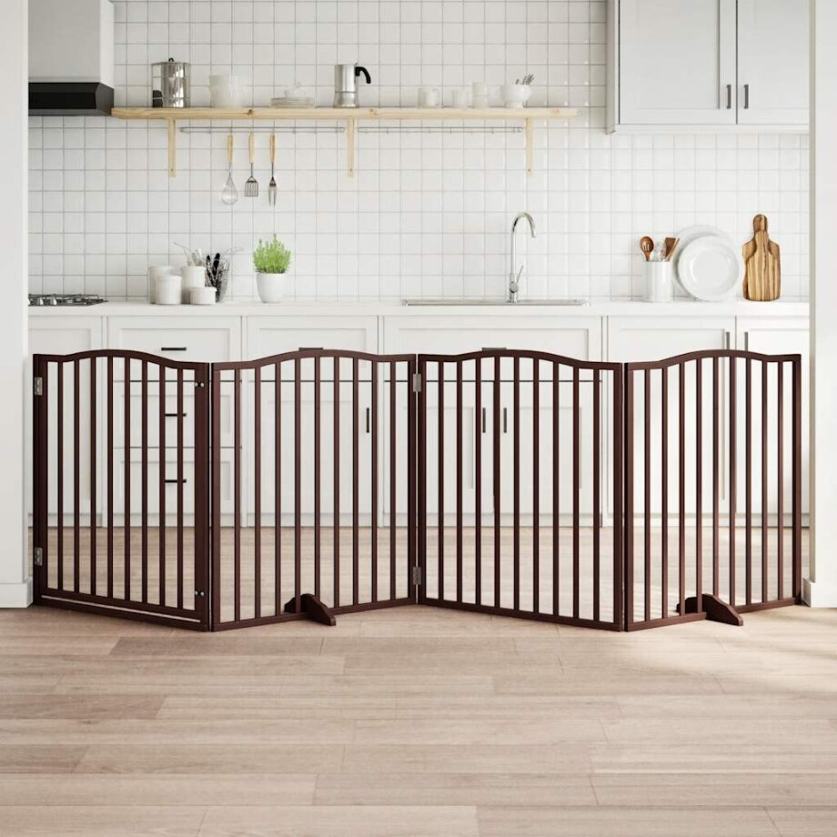 vidaXL Hondenhek inklapbaar 4 panelen 320cm populierenhout bruin eiken afbeelding 1