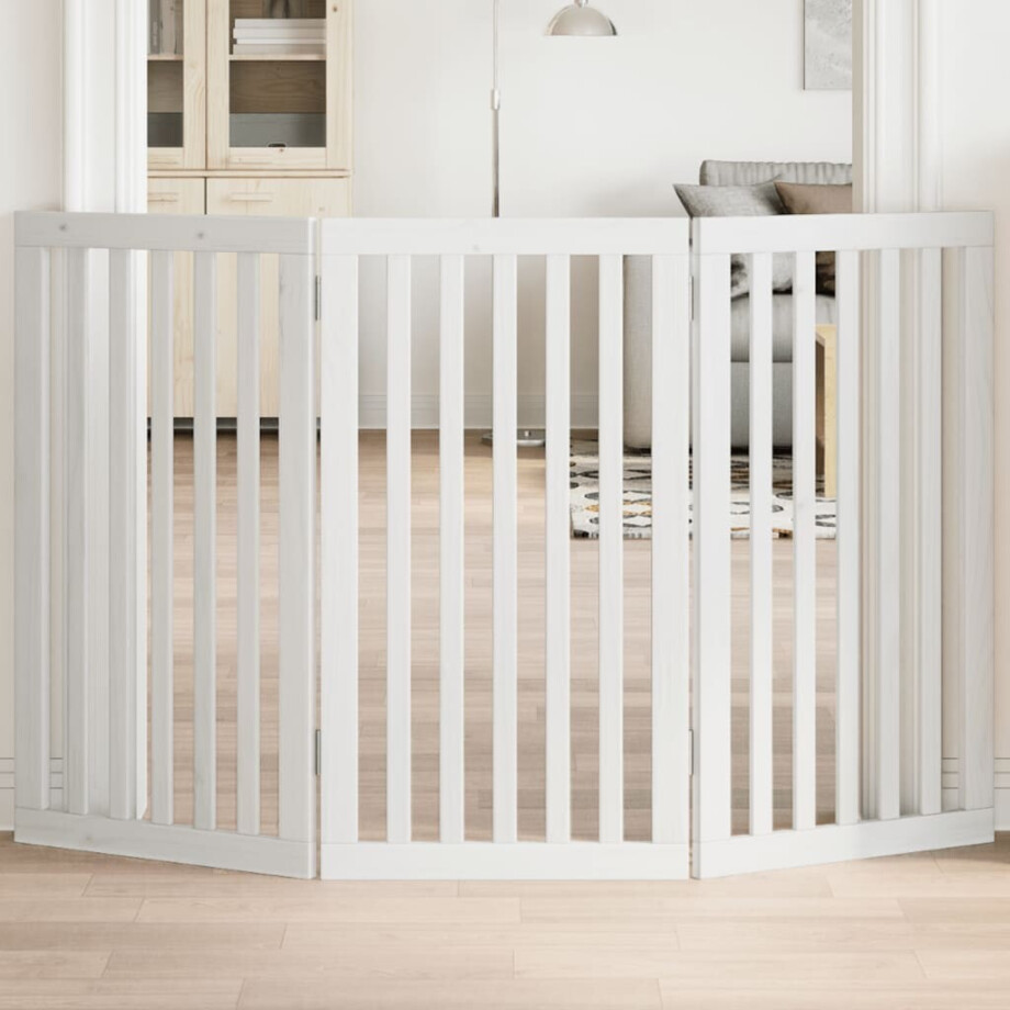 vidaXL Hondenhek inklapbaar 3 panelen 150 cm populierenhout wit afbeelding 1