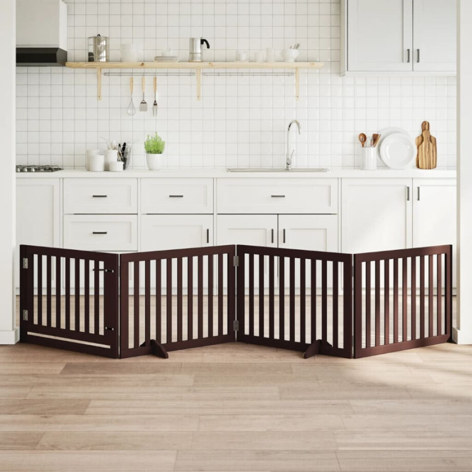 vidaXL Hondenhek inklapbaar 4 panelen 320 cm populierenhout bruin vidaXL Hondenhek inklapbaar 4 panelen 320 cm populierenhout bruin afbeelding 1