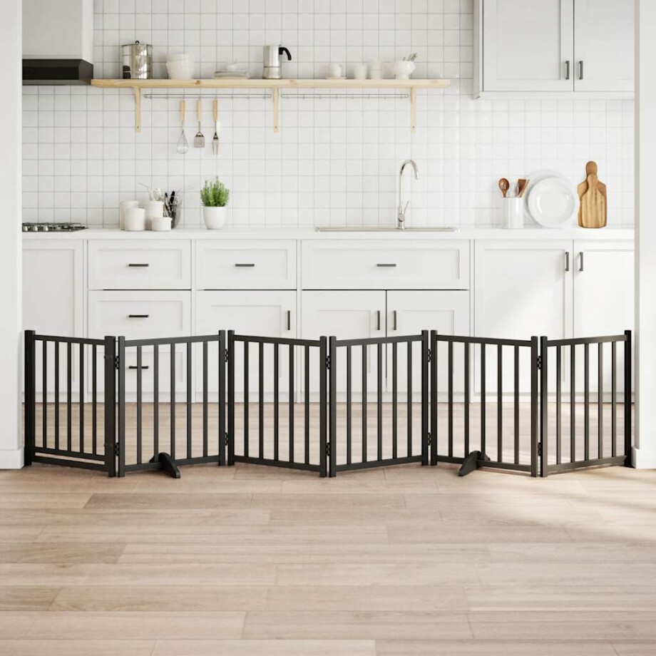 vidaXL Hondenhek inklapbaar 6 panelen 300 cm massief vurenhout zwart afbeelding 1