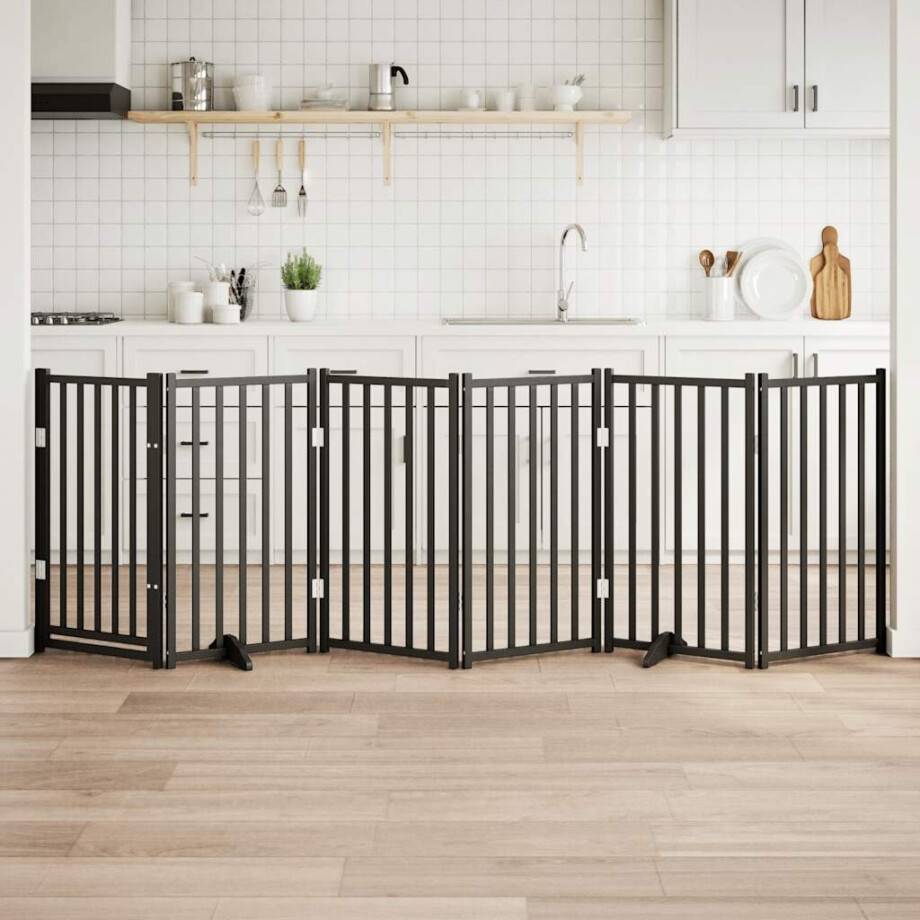 vidaXL Hondenhek inklapbaar 6 panelen 300 cm massief vurenhout zwart vidaXL Hondenhek inklapbaar 6 panelen 300 cm massief vurenhout zwart afbeelding 1
