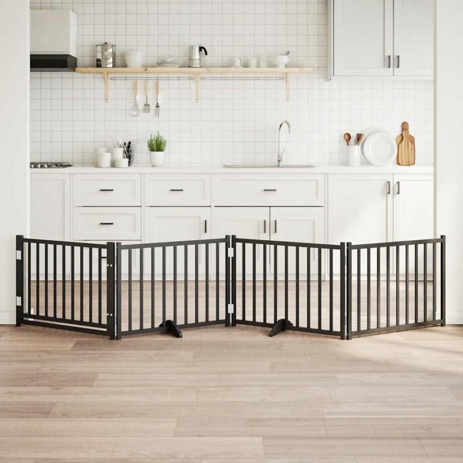 vidaXL Hondenhek inklapbaar 4 panelen 320 cm massief vurenhout zwart vidaXL Hondenhek inklapbaar 4 panelen 320 cm massief vurenhout zwart afbeelding 1