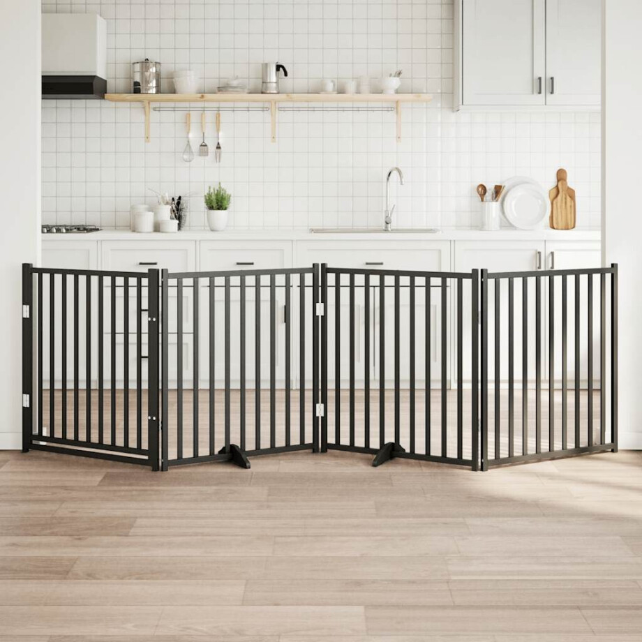 vidaXL Hondenhek inklapbaar 4 panelen 320 cm massief vurenhout zwart vidaXL Hondenhek inklapbaar 4 panelen 320 cm massief vurenhout zwart afbeelding 1