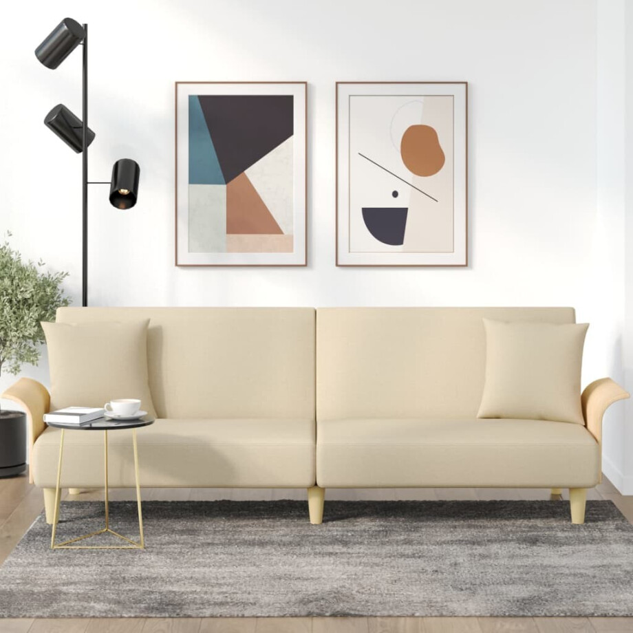 vidaXL Slaapbank met armleuningen stof crèmekleurig afbeelding 1