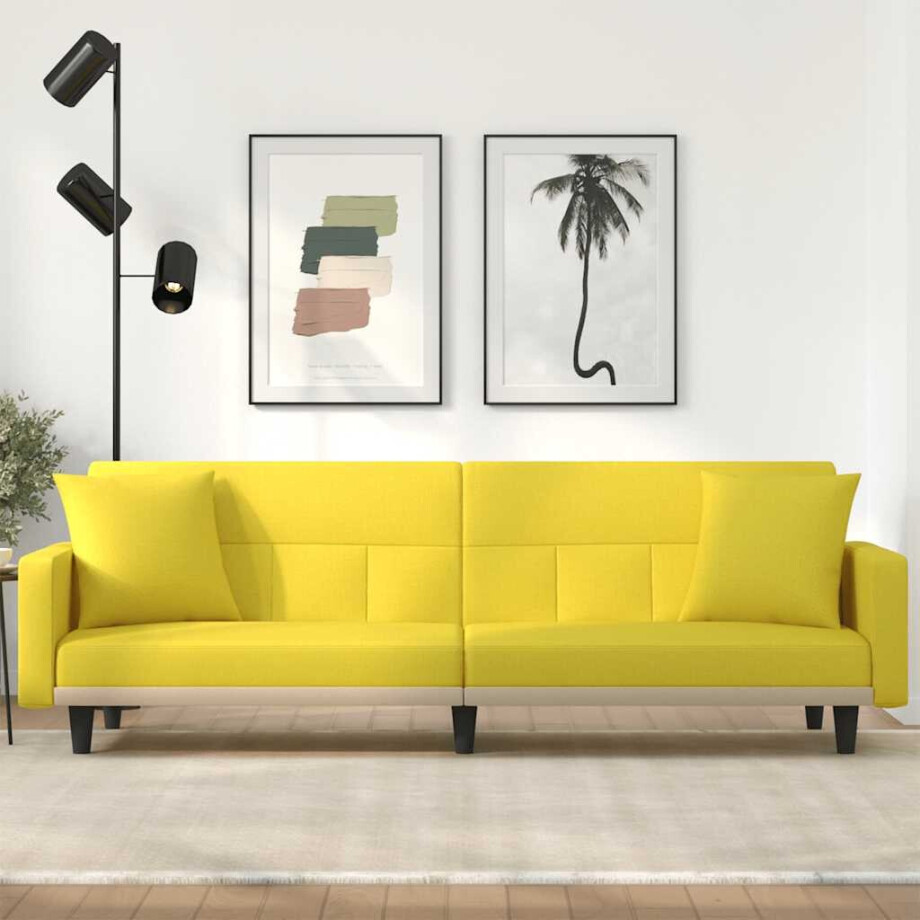 vidaXL Slaapbank met kussens stof lichtgeel afbeelding 1