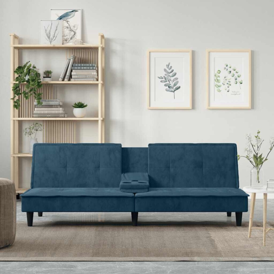 vidaXL Slaapbank met bekerhouders fluweel blauw afbeelding 1