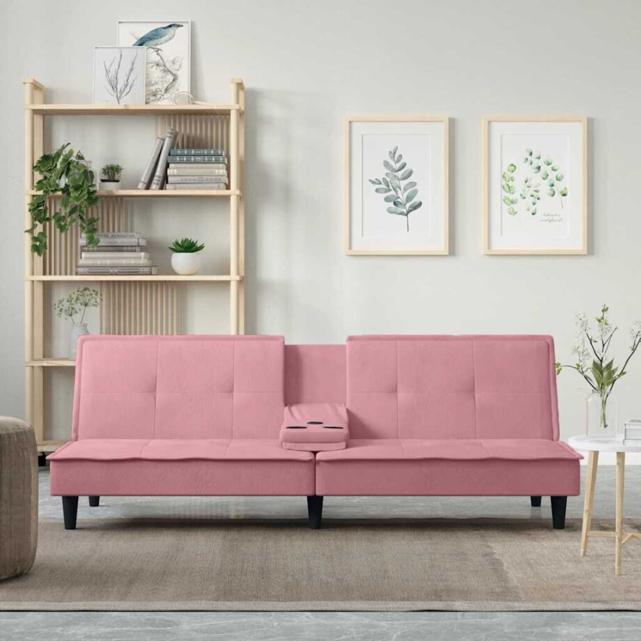 vidaXL Slaapbank met bekerhouders fluweel roze afbeelding 1