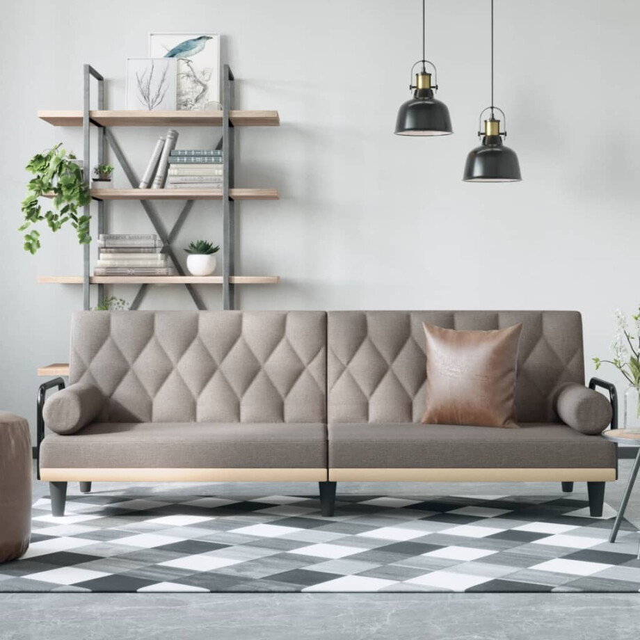 vidaXL Slaapbank met armleuningen stof taupe afbeelding 1