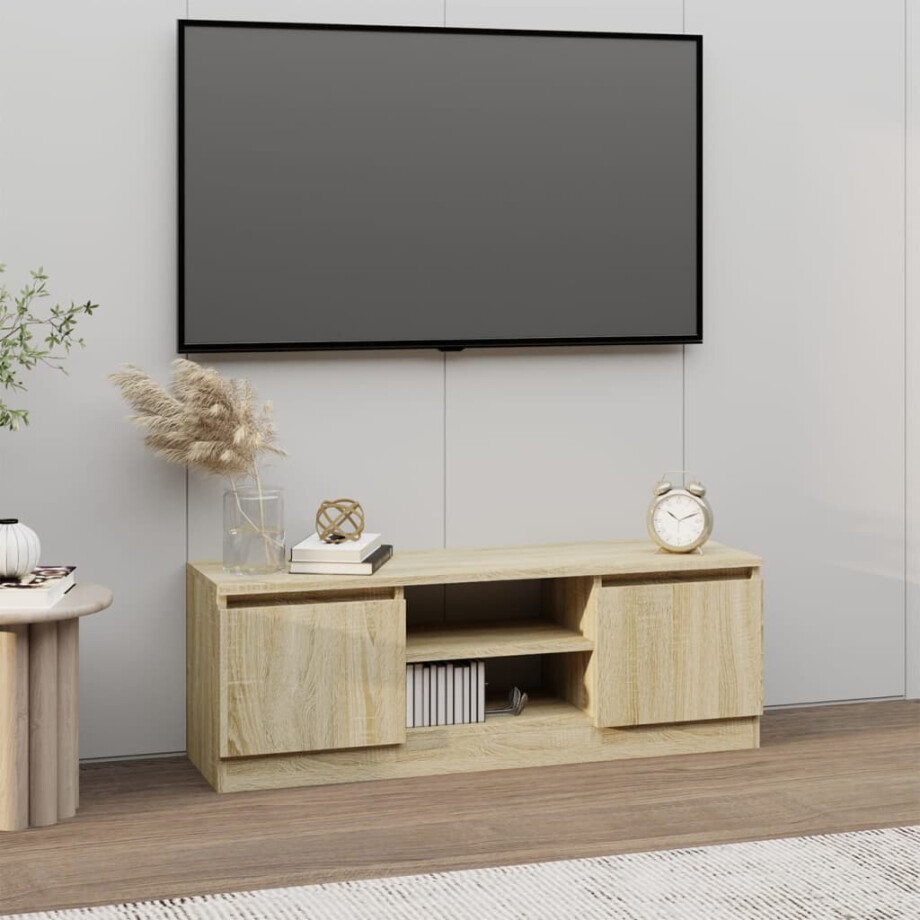 vidaXL Tv-meubel met deur 102x30x36 cm sonoma eikenkleurig afbeelding 1