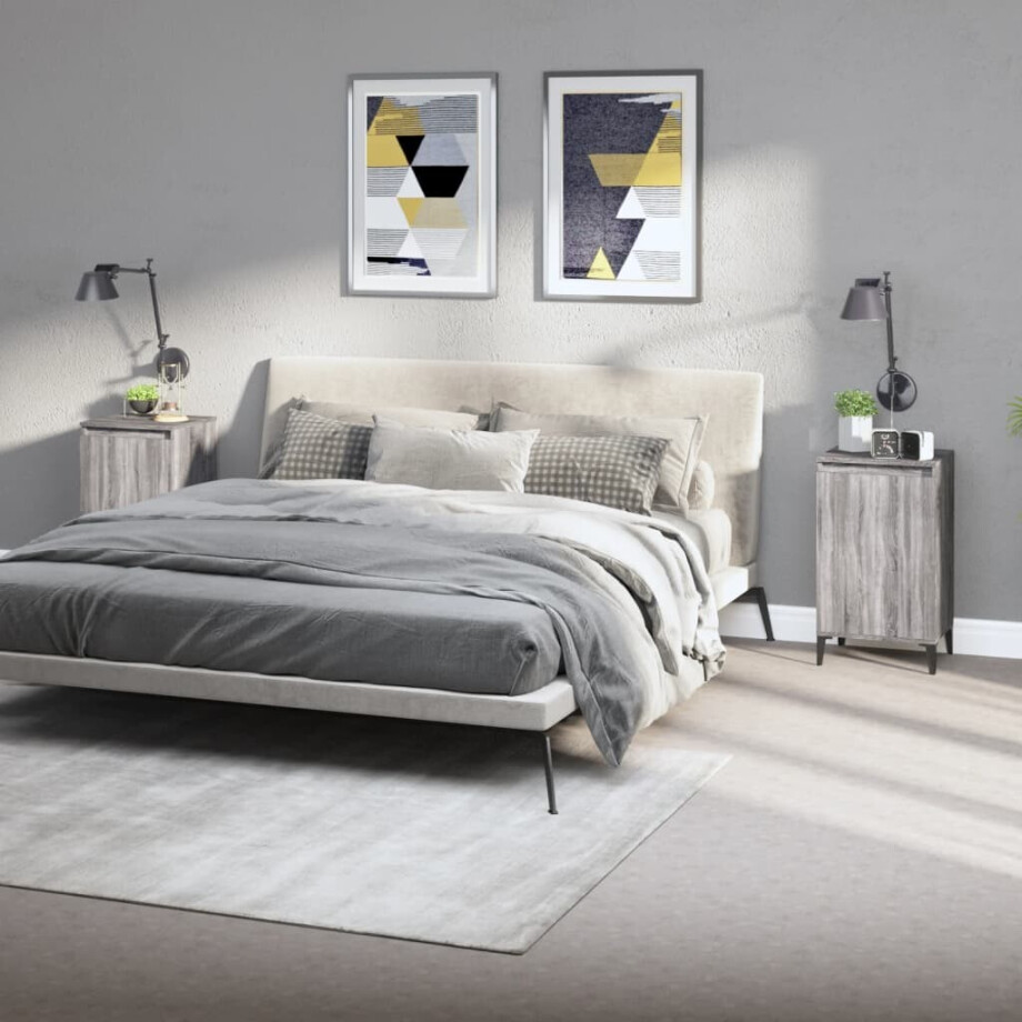 vidaXL Nachtkastjes 2 st 40x35x70 cm bewerkt hout grijs sonoma eiken afbeelding 1