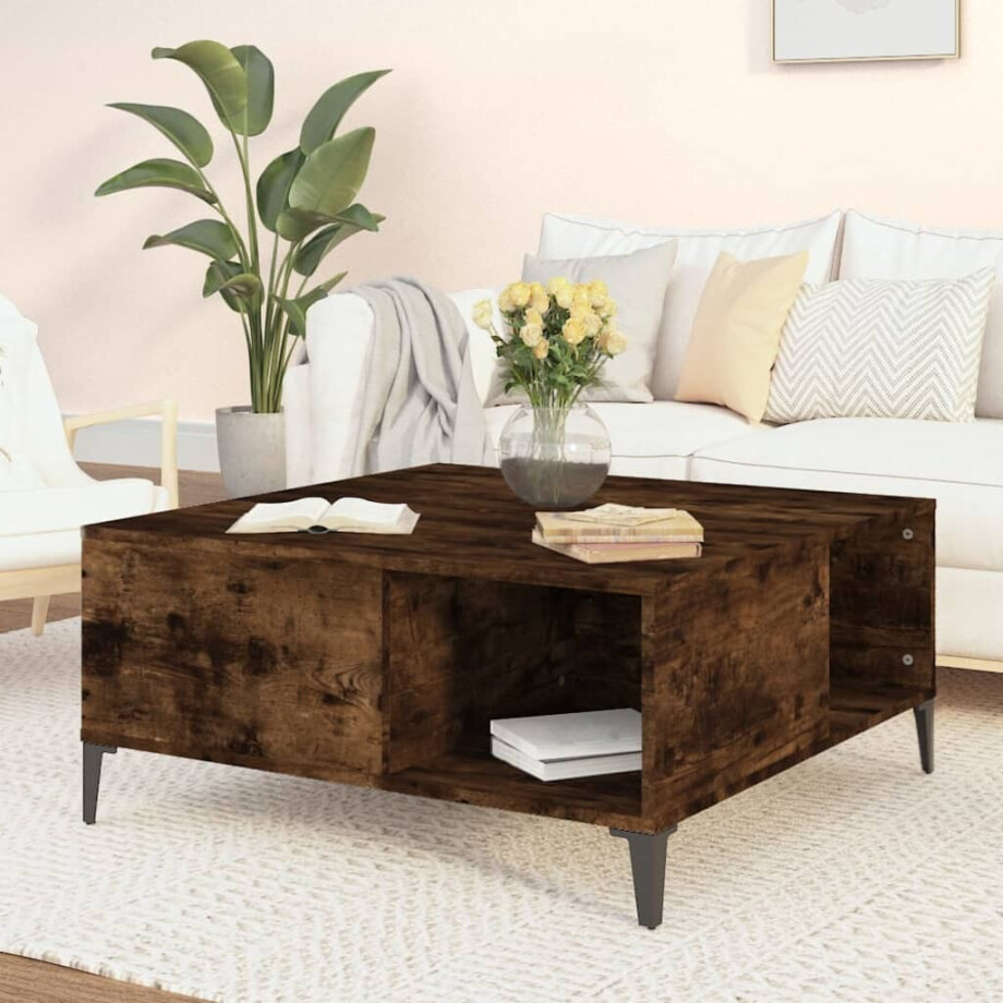vidaXL Salontafel 80x80x36,5 cm bewerkt hout gerookt eikenkleurig afbeelding 1