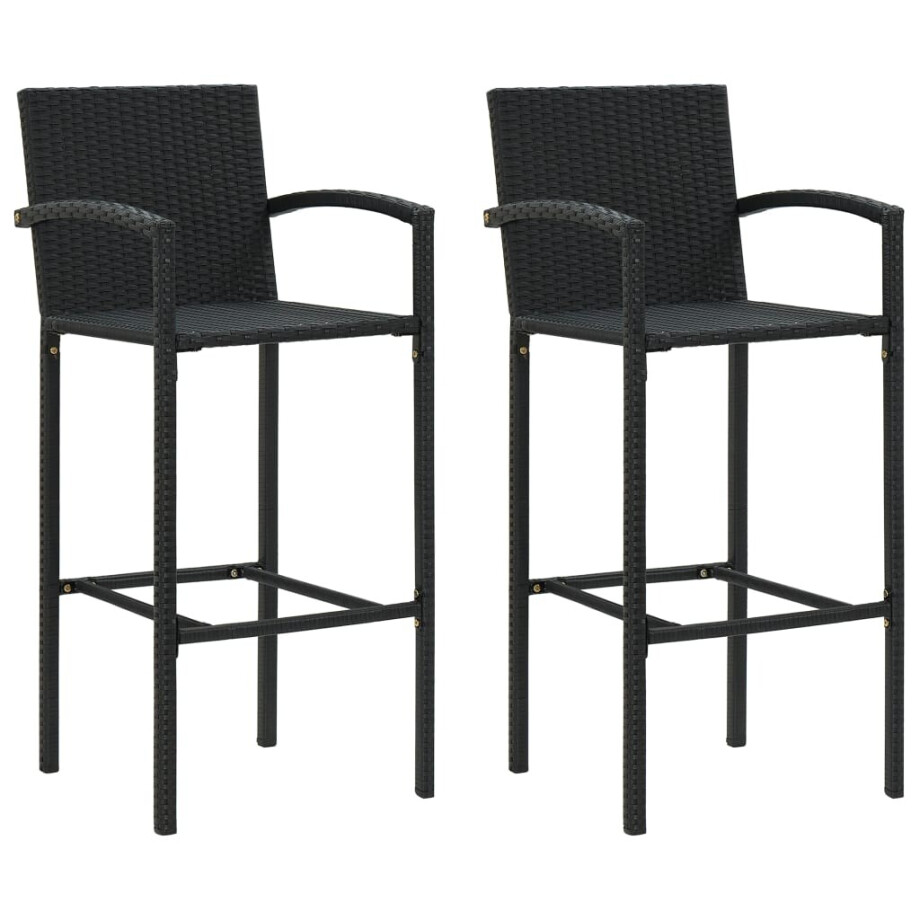 vidaXL Barkrukken 2 st poly rattan zwart vidaXL Barkrukken 2 st poly rattan zwart afbeelding 1