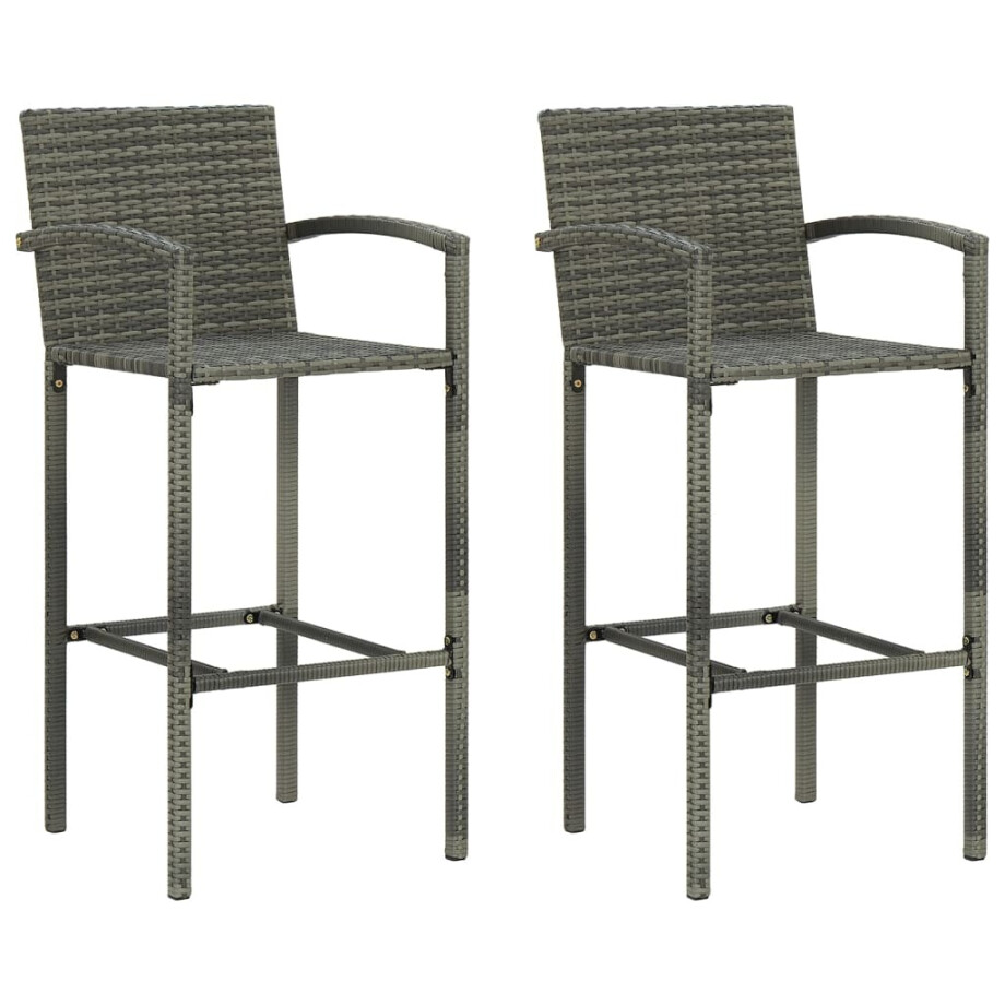vidaXL Barkrukken 2 st poly rattan grijs vidaXL Barkrukken 2 st poly rattan grijs afbeelding 1