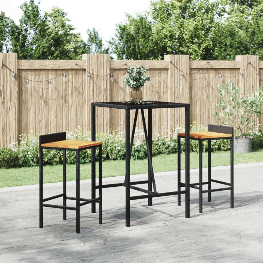 vidaXL Bartafel met glazen blad 70x70x110 cm poly rattan zwart vidaXL Bartafel met glazen blad 70x70x110 cm poly rattan zwart afbeelding 1