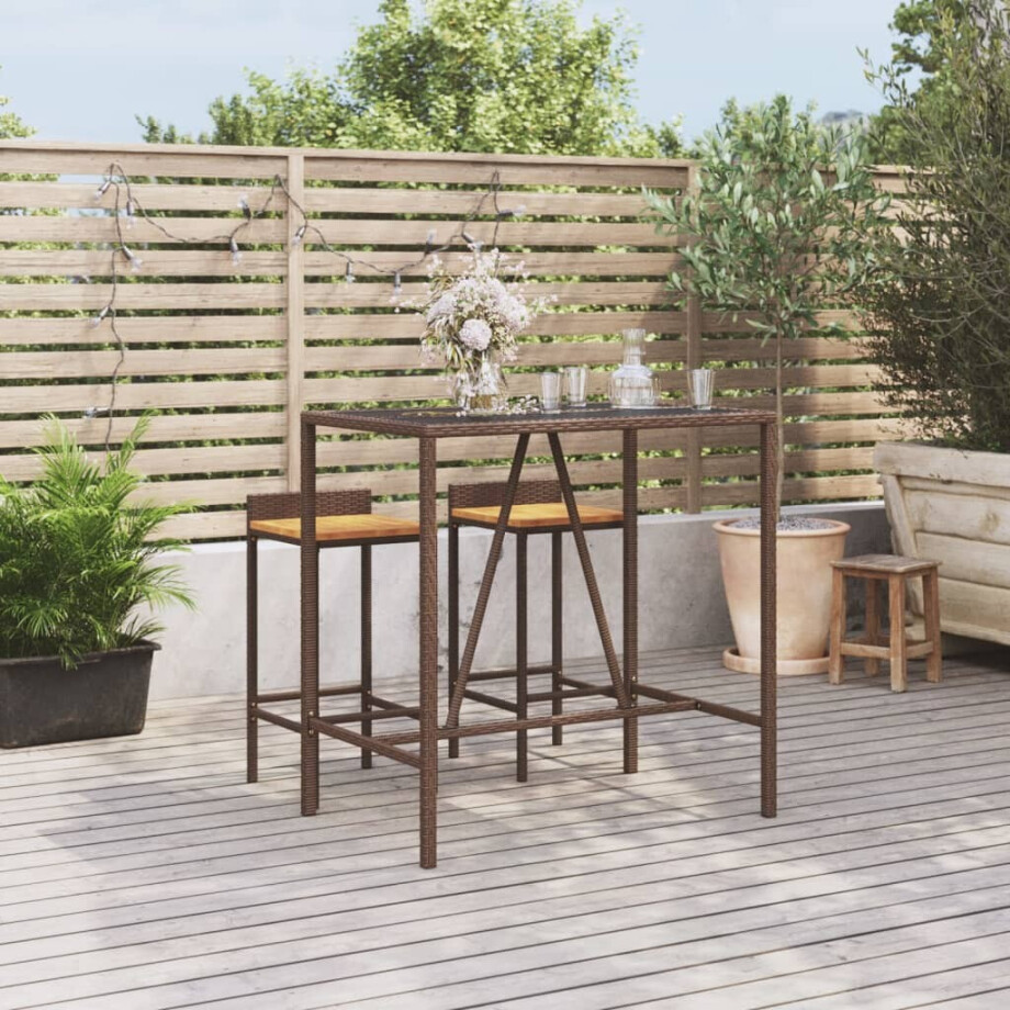 vidaXL Bartafel met glazen blad 110x70x110 cm poly rattan bruin afbeelding 1