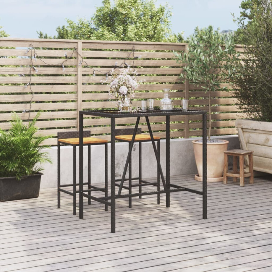 vidaXL Bartafel met glazen blad 110x70x110 cm poly rattan zwart vidaXL Bartafel met glazen blad 110x70x110 cm poly rattan zwart afbeelding 1
