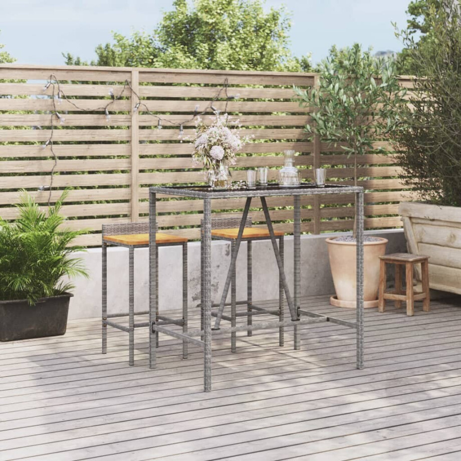 vidaXL Bartafel met glazen blad 110x70x110 cm poly rattan grijs afbeelding 1