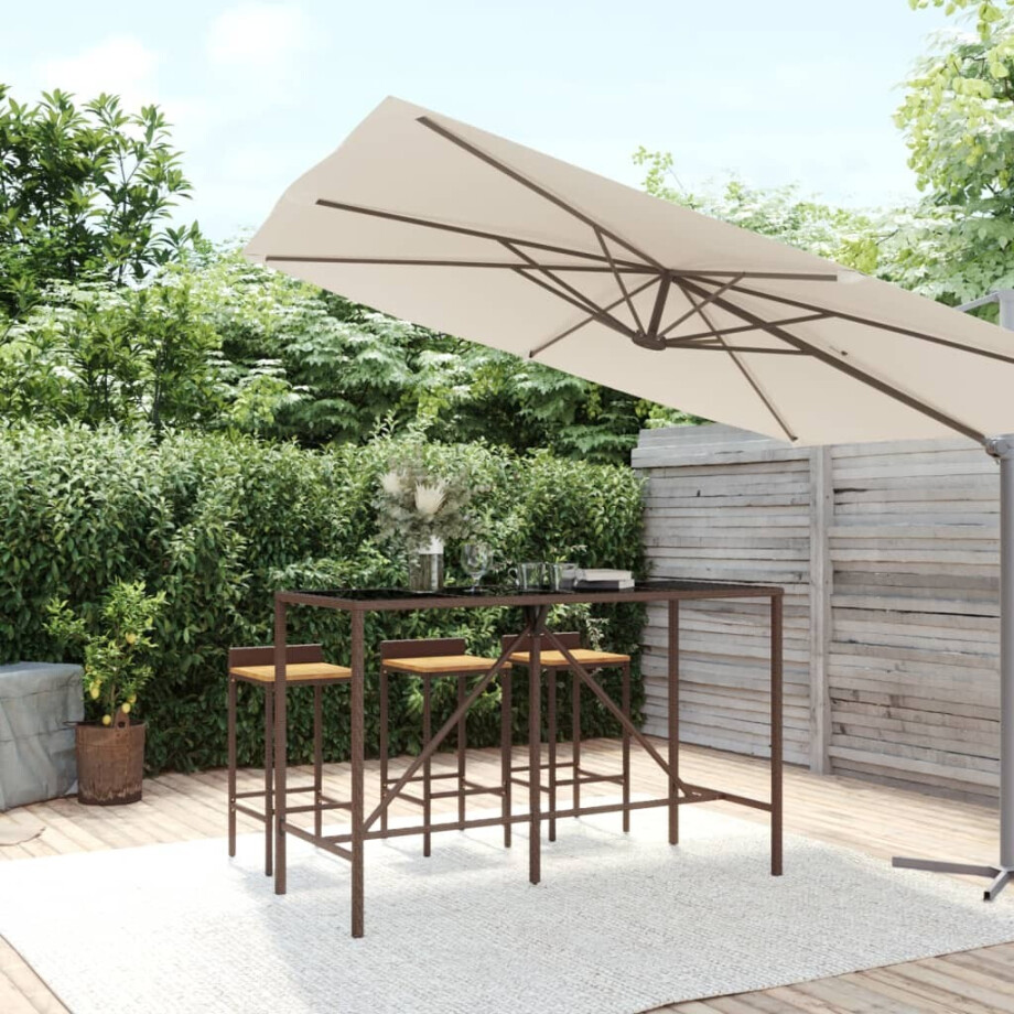 vidaXL Bartafel met glazen blad 180x70x110 cm poly rattan bruin afbeelding 1