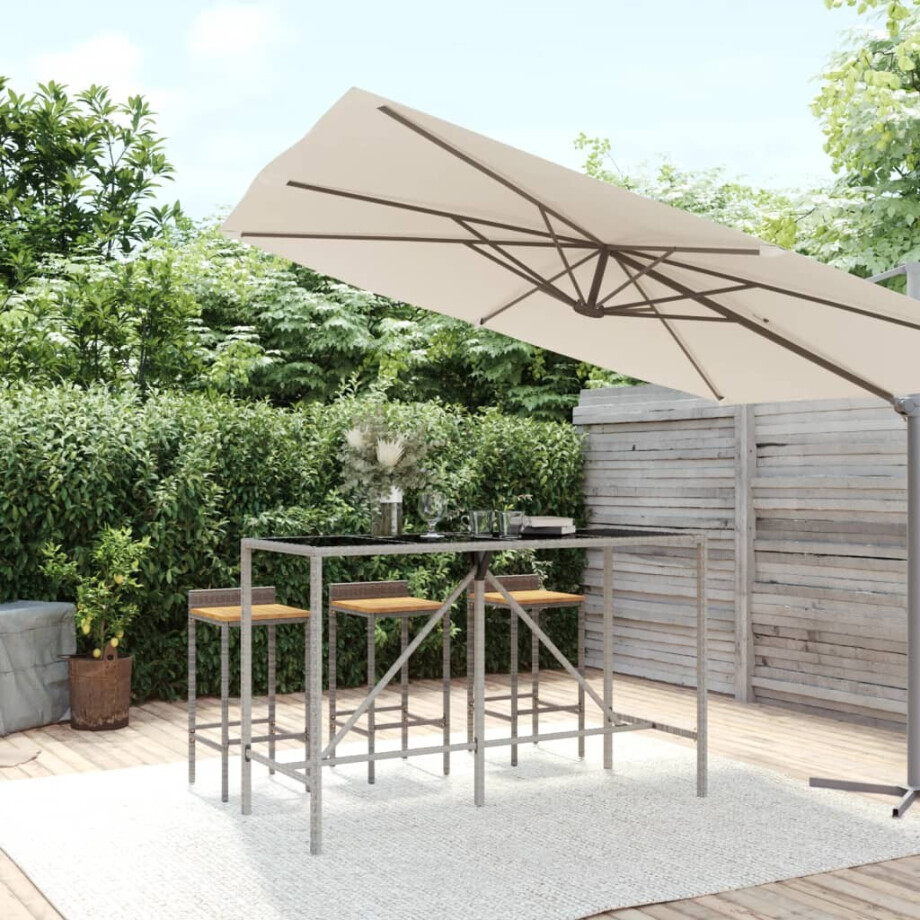 vidaXL Bartafel met glazen blad 180x70x110 cm poly rattan grijs afbeelding 1