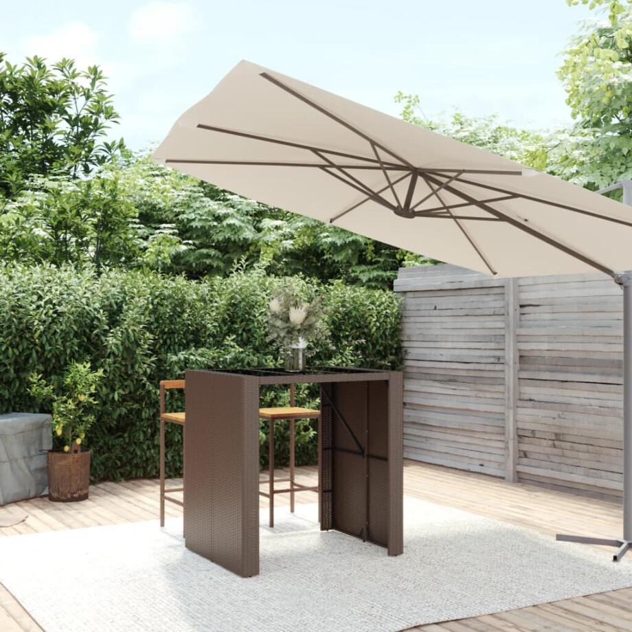 vidaXL Bartafel met glazen blad 105x80x110 cm poly rattan bruin afbeelding 1