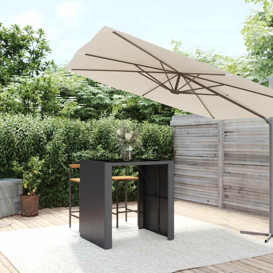 vidaXL Bartafel met glazen blad 105x80x110 cm poly rattan zwart vidaXL Bartafel met glazen blad 105x80x110 cm poly rattan zwart afbeelding 1