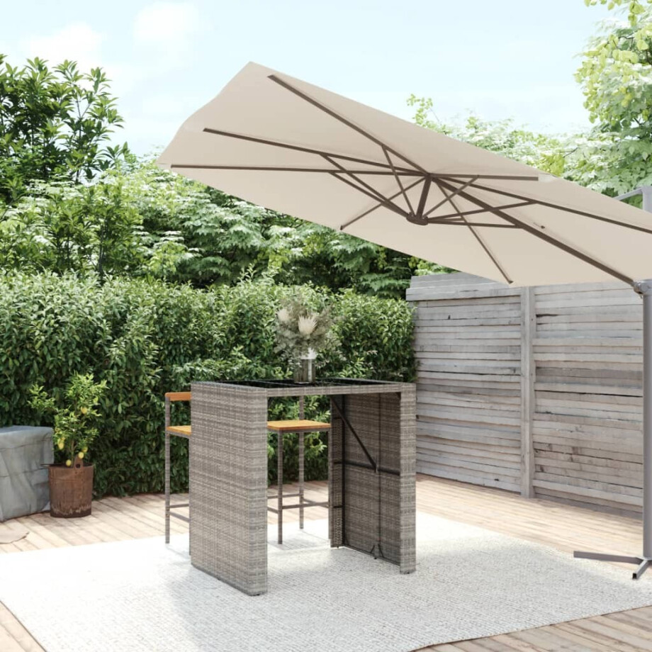 vidaXL Bartafel met glazen blad 105x80x110 cm poly rattan grijs afbeelding 1