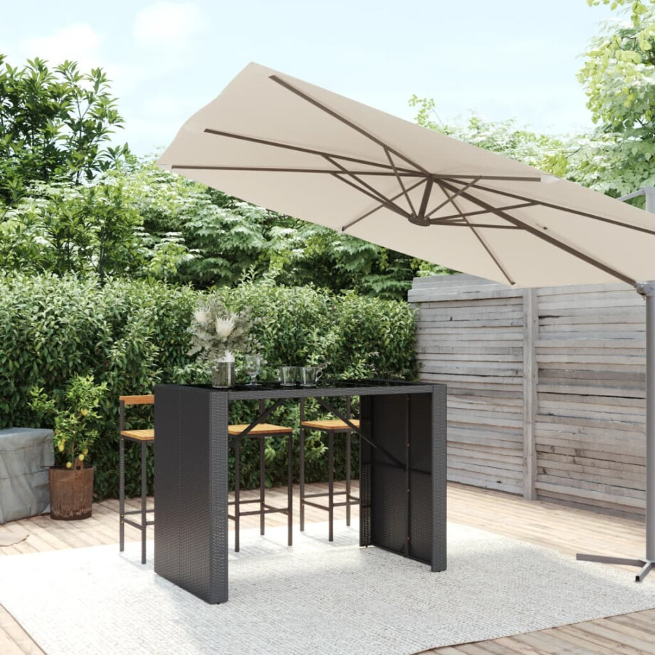 vidaXL Bartafel met glazen blad 145x80x110 cm poly rattan zwart afbeelding 1