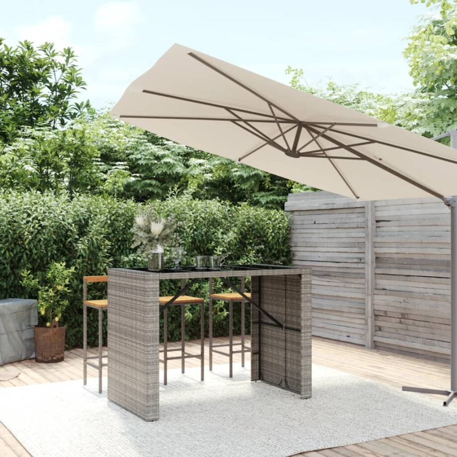vidaXL Bartafel met glazen blad 145x80x110 cm poly rattan grijs afbeelding 1