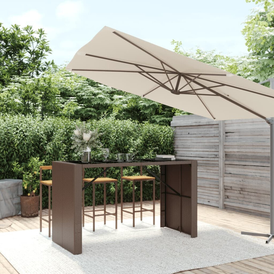 vidaXL Bartafel met glazen blad 185x80x110 cm poly rattan bruin afbeelding 1