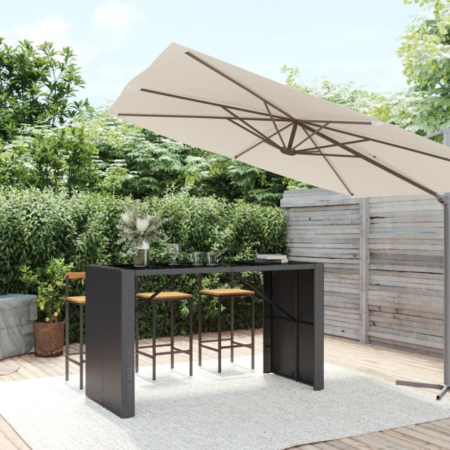 vidaXL Bartafel met glazen blad 185x80x110 cm poly rattan zwart afbeelding 1