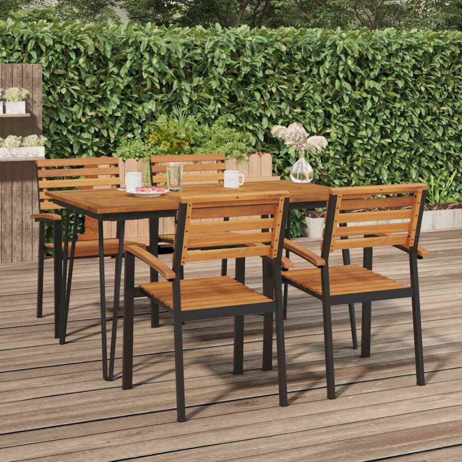 vidaXL Tuintafel met haarspeldpoten 140x80x75 cm massief acaciahout afbeelding 1