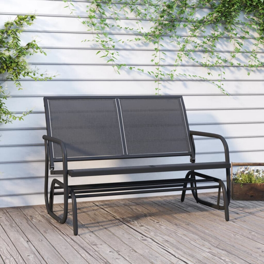 vidaXL Schuifbank tuin 120,5x76x86,5 cm textielfolie en staal zwart afbeelding 1