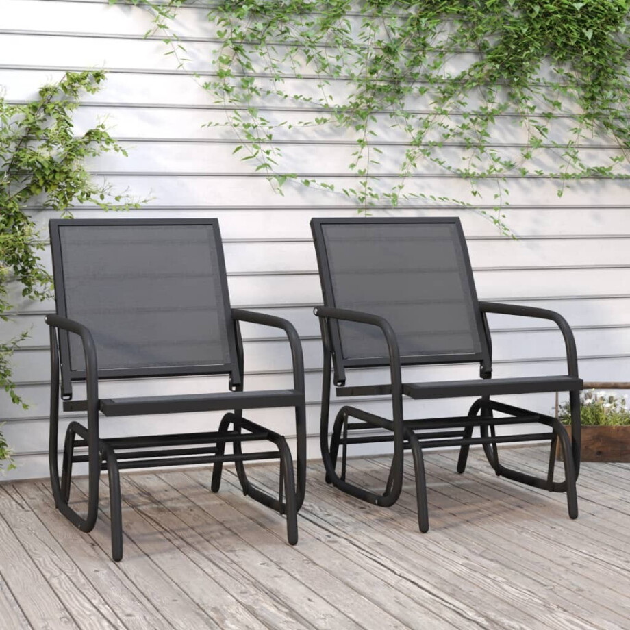 vidaXL Schuifstoelen voor tuin 2 st 61x76x87 cm textileen staal zwart afbeelding 1