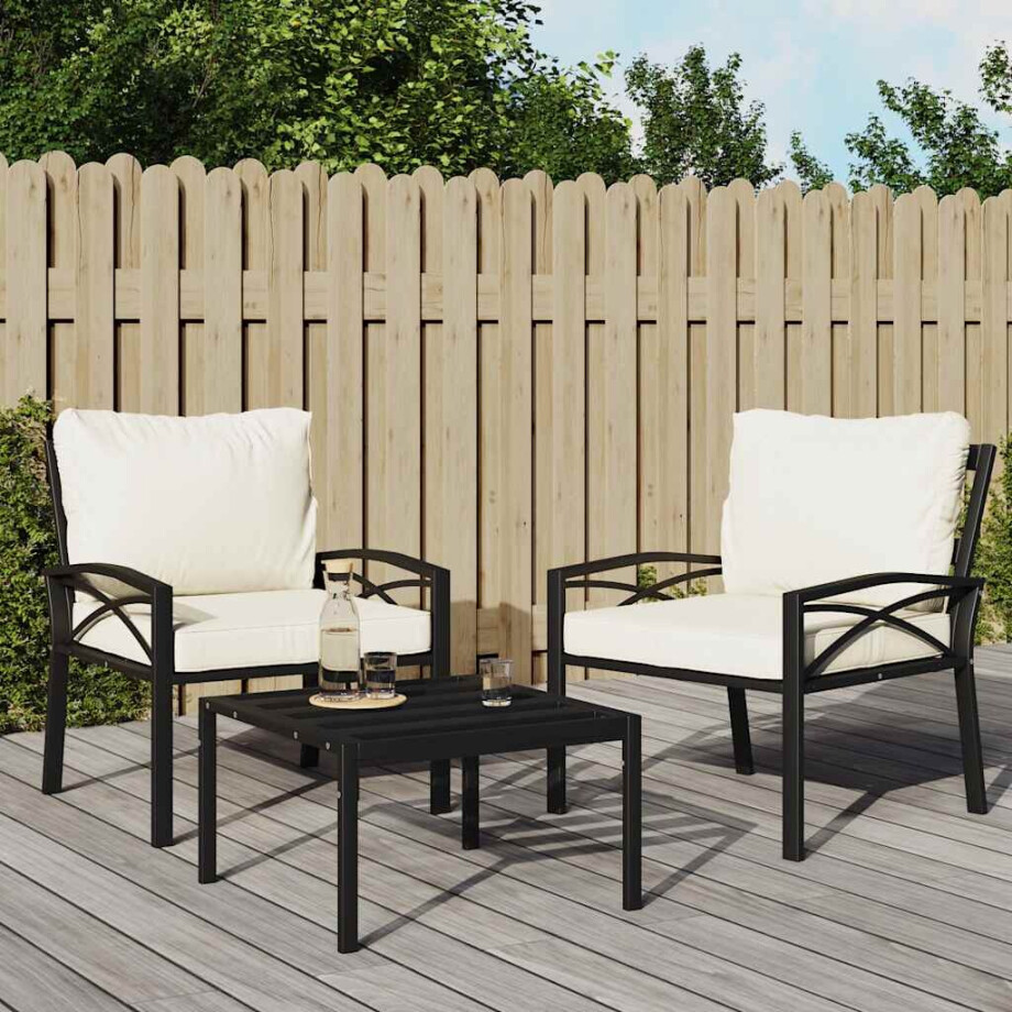 vidaXL Tuinstoelen met zandkleurige kussens 2 st 68x76x79 cm staal afbeelding 1