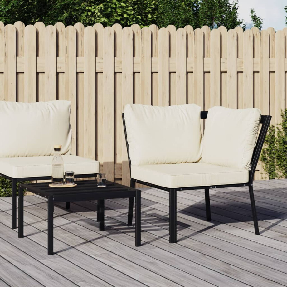 vidaXL Tuinstoel met zandkleurige kussens 76x76x79 cm staal afbeelding 1