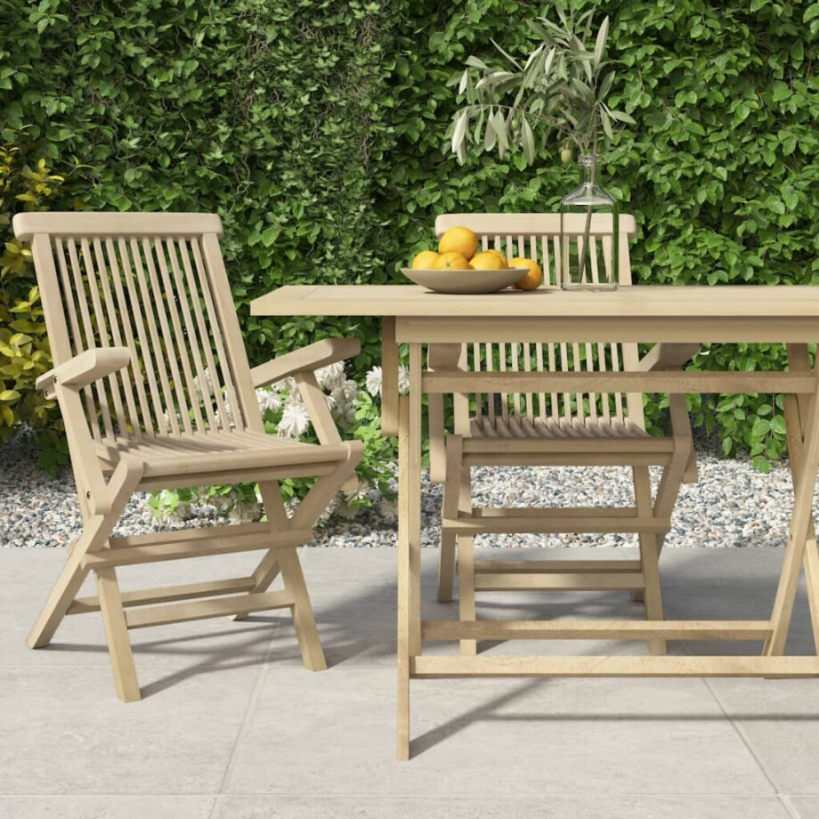 vidaXL Tuinstoelen inklapbaar 2 st 56x61x89 cm massief teakhout grijs afbeelding 1