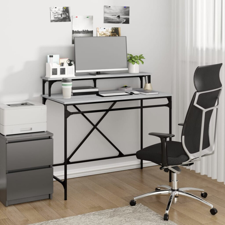 vidaXL Bureau 100x50x90 cm bewerkt hout en ijzer grijs sonoma eiken afbeelding 1