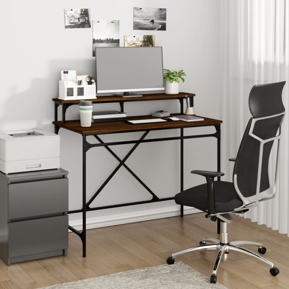 vidaXL Bureau 100x50x90 cm bewerkt hout en ijzer bruin eikenkleur afbeelding 1