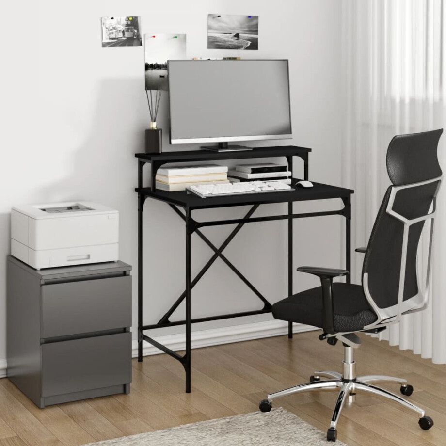 vidaXL Bureau 80x50x90 cm bewerkt hout en ijzer zwart afbeelding 1